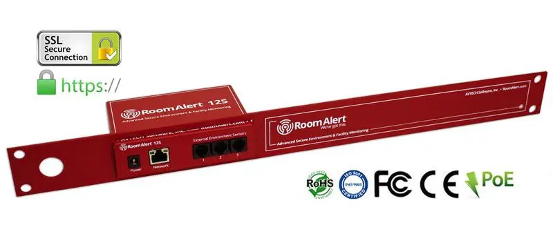Room Alert 12SR | PoE, 1U Rack, HTTPS, TLS, SNMP V3